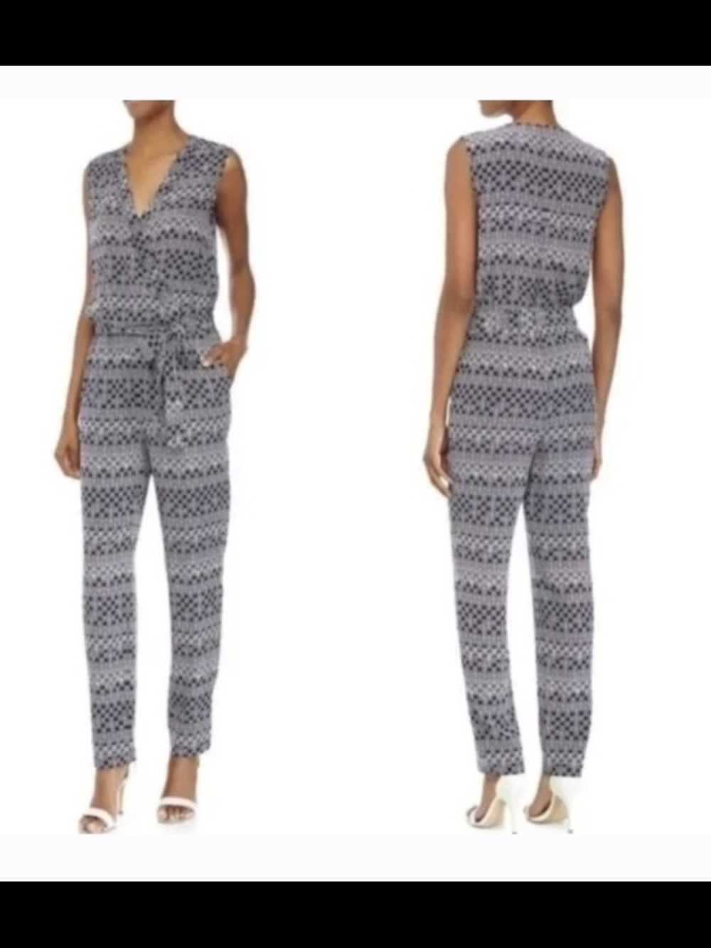 Diane Von Furstenberg Rawena Jumpsuit Moraccan Ditsy, Midnight Blue, 8p? Silk Bl